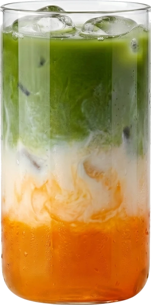Layered iced matcha over mango